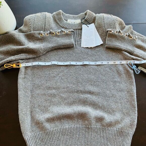 BA&SH Keane Lace-Up Cuff Wool &‎ Cotton Sweater, Tan, Size Small, DESIGNER, NWT - Picture 9 of 16